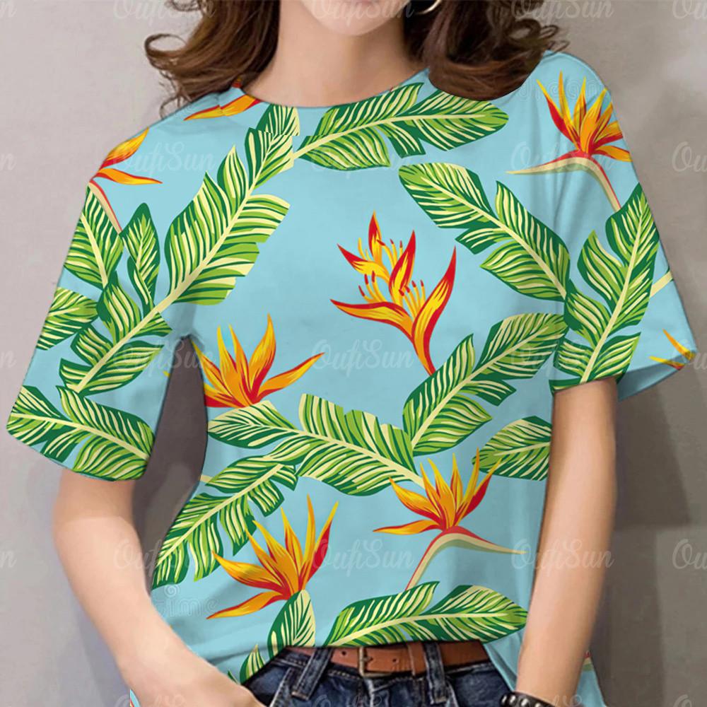 

Summer Women s Hawaiian Leafy Flower Casual Short Sleeve 6XL