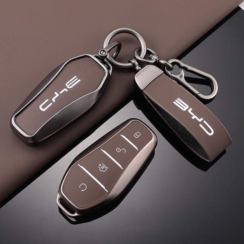 BYD Han EV TPU Leder Schlüsseletui für Seagull, Song Plus/Pro - Vollumschließende Schutzhülle mit Schnalle