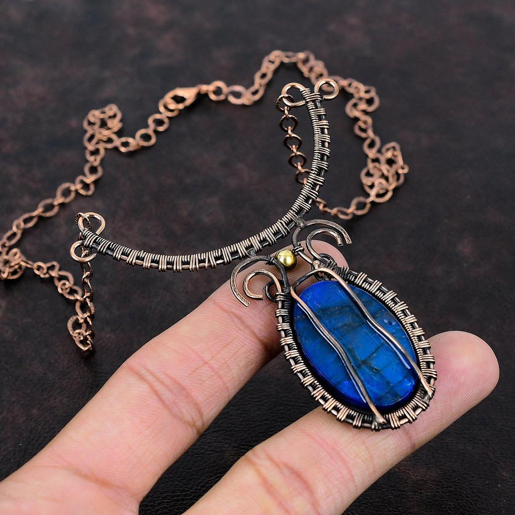 Blue Fire Labradorite Necklace Copper Wire Wrapped Necklace Adjustable Necklace Handmade Natural Gemstone Necklace Copper Jewelry For Women