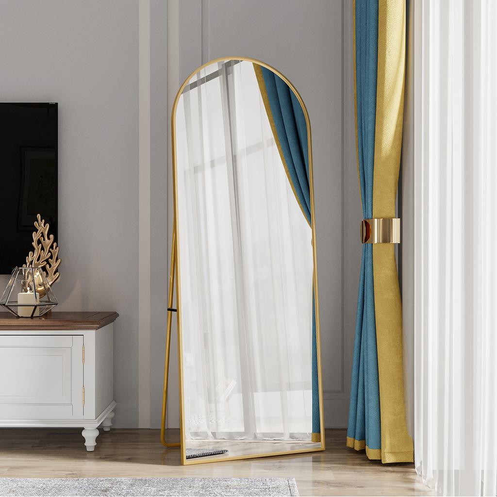 Tempered glass makeup mirror with aluminum alloy frame arch shaped 1620 * 530mm gold color