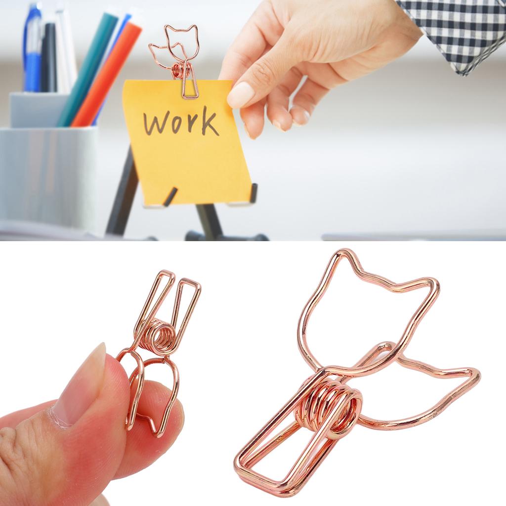 100pcs Clips Cute Cartoon Cat Shape Metal Hollowed Tail Clips Paper Clamps Supplies