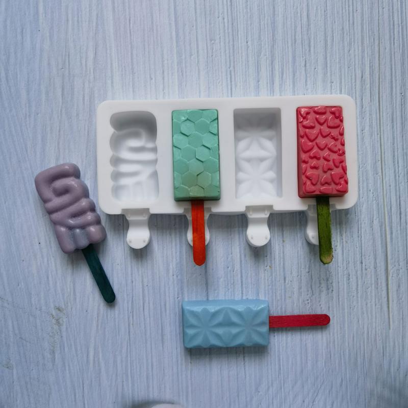 4 Heart Cavities Ice Cream Silicone Mold DIY Love Popsicle Chocolate Candy Jelly Mould Crystal Cake Decor Making Tool Gifts