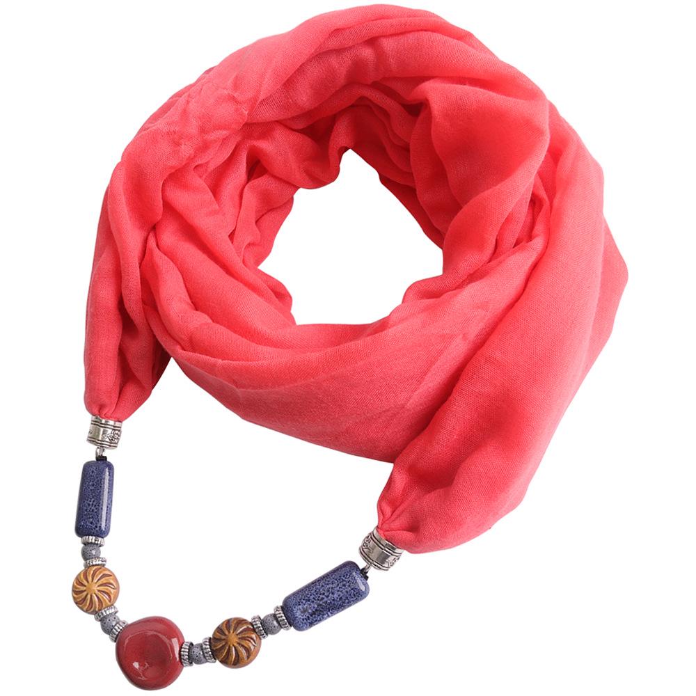 Cotton-Linen Infinity Scarf with Handmade Beaded Pendant, Women's 2-in-1 Boho Scarf Necklace Accessory