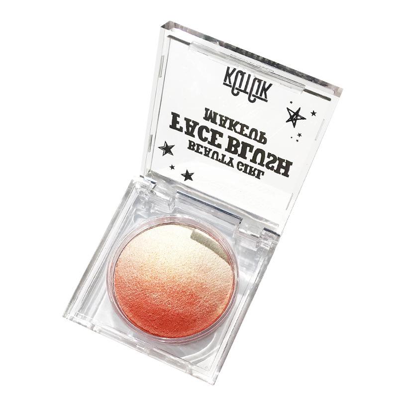 KQTQK Kuku Han Society All-in-One Blush & Highlight Palette: Baked Egg Nude Gradient for Natural Makeup & Dual-Use Eyeshadow.