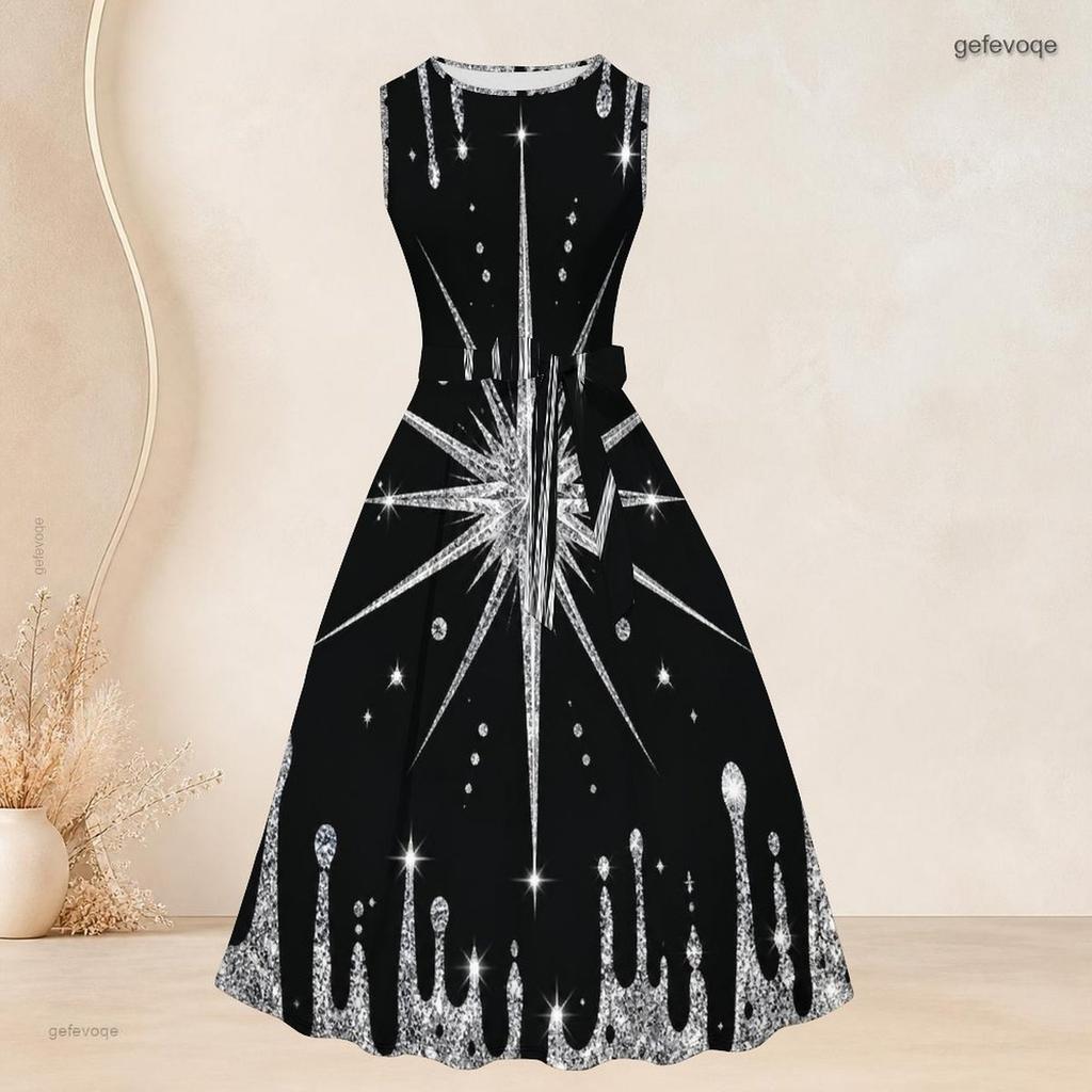 Women Plus Size Two Piece Set Printed Green Black Gold 3 4 Sleeve Cardigan Sleeveless Tie Waist Flared Dress
