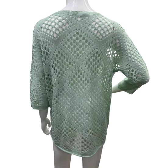 Women Tops Solid V-Neck 45720 Sleeve Knitting Color Loose Fit Cover