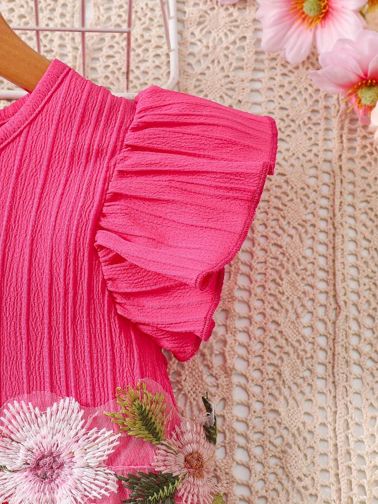 European-American Style Summer Girl's Floral Embroidery Sleeveless Top & Shorts Set