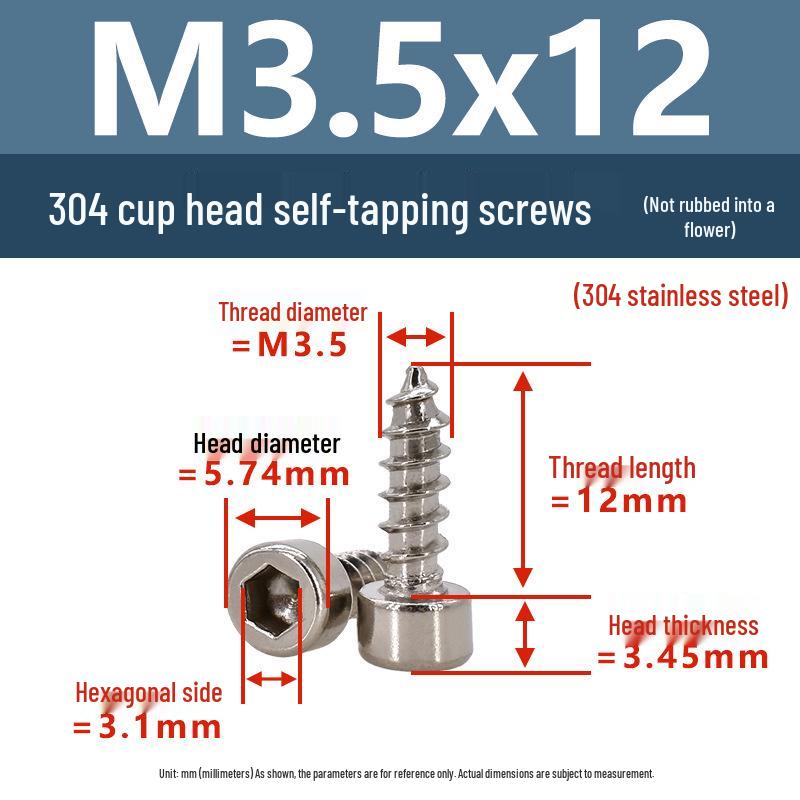 304 Pan Head Self-Tapping Coarse Thread Screw M1.7-M6 with Hex Socket