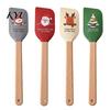 Cookie Dough Mixing Tool Silicone Spatula with Wooden Handle, Christmas Tree/Snowman/Santa Claus/Elk Pattern Themed Kitchenware Decor, Heat Resistant