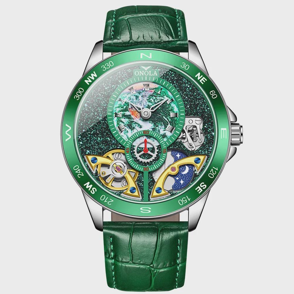 Luxury Double Tourbillon Mechanical Watch Men Business Leather Starry Sky Dial Waterproof Men Automatic Watch