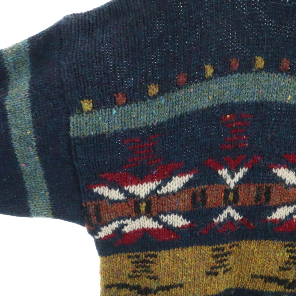 WEATHERVANE 90s Old Overall handle Long sleeve sweater L Navy system knit Men's Used