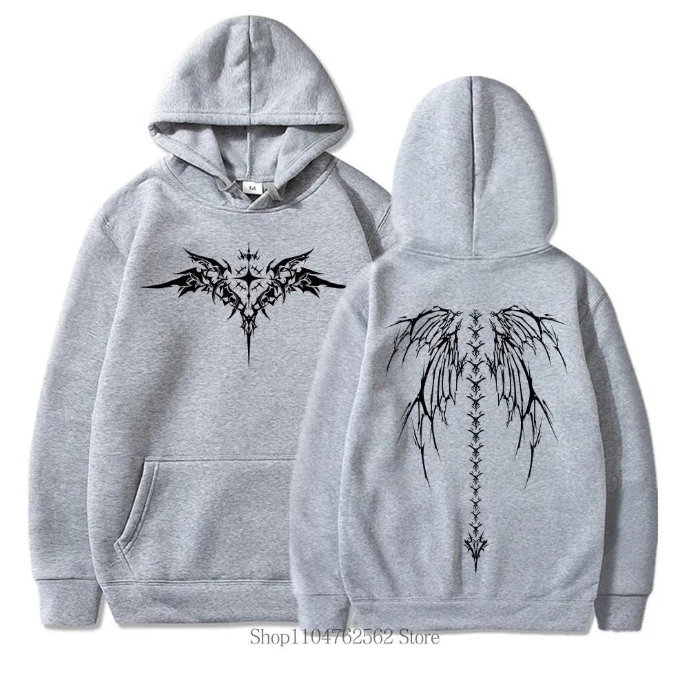 2025 New Wing Print Hoodie Men Women Casual Fashion Harajuku Gothic Y2K Pullover Autumn Winter Fleece Long Sleeve Sweatshirts