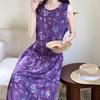 Yan Guiliang summer new sleeveless cotton and silk dress commuter floral dress loose and thin holiday beach dress women