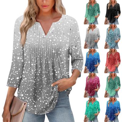 Tricou cu mâneci șapte sferturi, cu decolteu în V, pliat, la modă, pentru femei