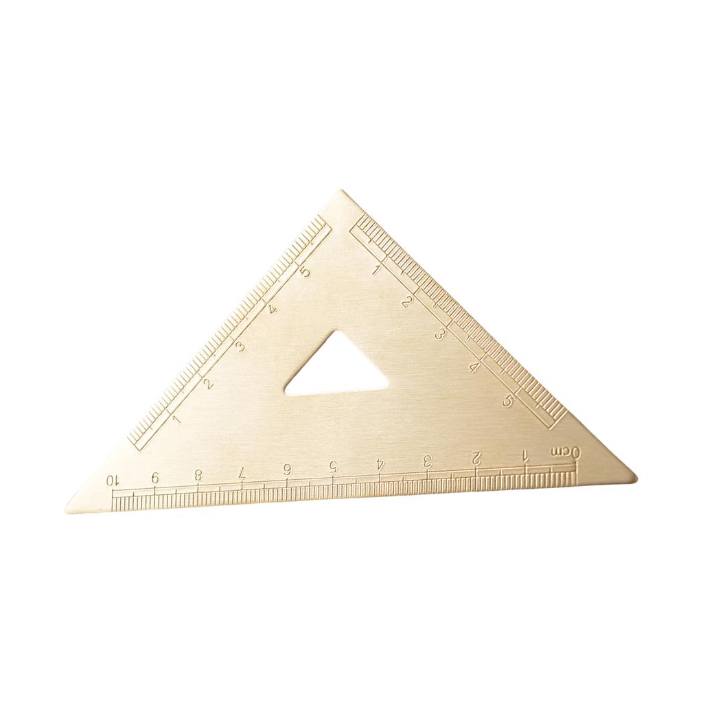 Vintage Brass Triangular Ruler Geometry Scale Ruler Math Semicircle Protractor Stationery Precision Measuring Tool