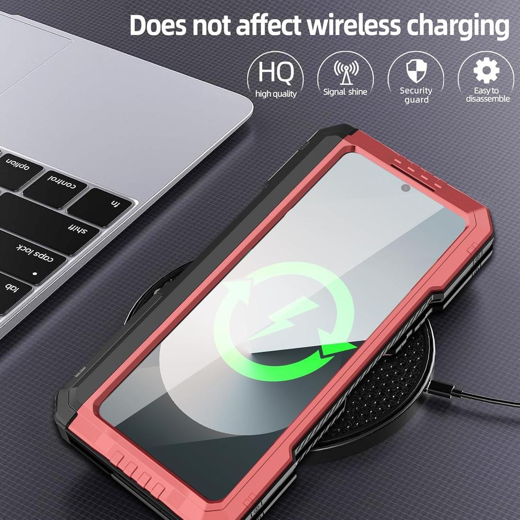 With S Pen Holder Case for Samsung Z Fold 7 6 5 4 Metal Cover Tough Heavy Duty Full-Body Shockproof Shell Screen Protector Stand