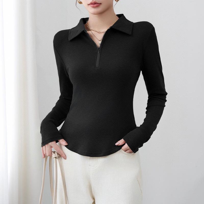 

Осенний облегающий свитшот на молнии с нерегулярным отложным воротником M (40-50 kg)