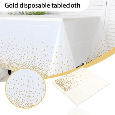 Toalha de mesa descartável de plástico retangular para festa, toalha de mesa à prova d'água com bolinhas douradas para decoração de festa de aniversário e casamento