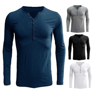 Men's V-Neck T-Shirt Long Sleeve Leisure Sports Top Casual Slim Fit Muscle Shirt