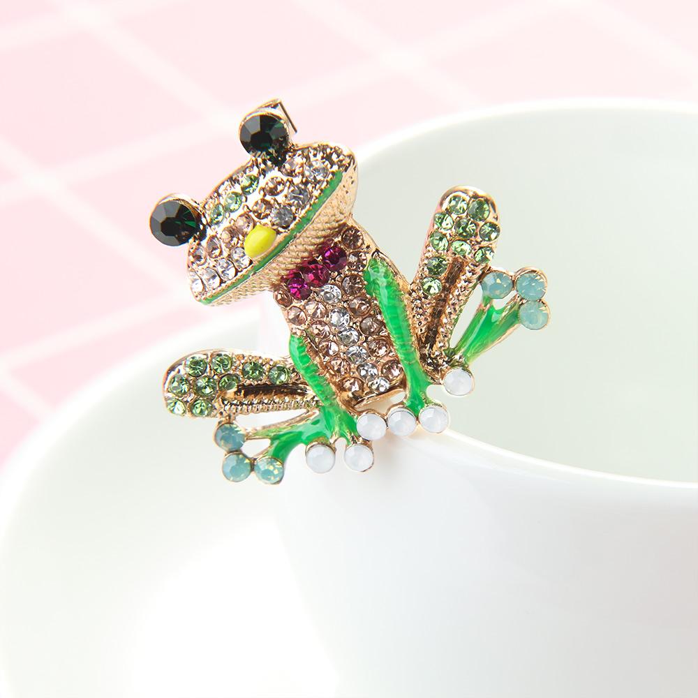 

Gift Women Frog Shape Enamel Brooch Brooch Collar Pin Zinc Zinc Alloy Rhinestone 3.7x4.1 cm