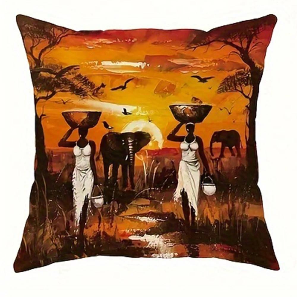 Funda de almohada decorativa de elefante africano, funda de almohada material de poliéster ultrasuave sala de estar sofá respaldo decoración funda de almohada para coche
