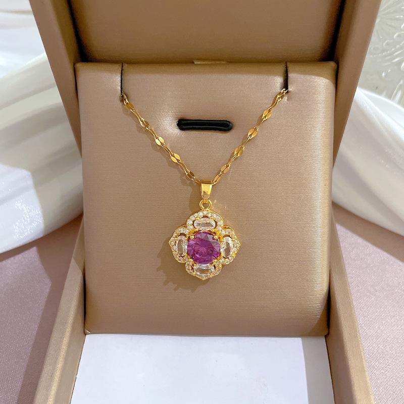 Titanium Steel Micro-Inlaid Gold Plated Women's Lucky Bead Necklace - Trendy Clavicle Chain Accessory