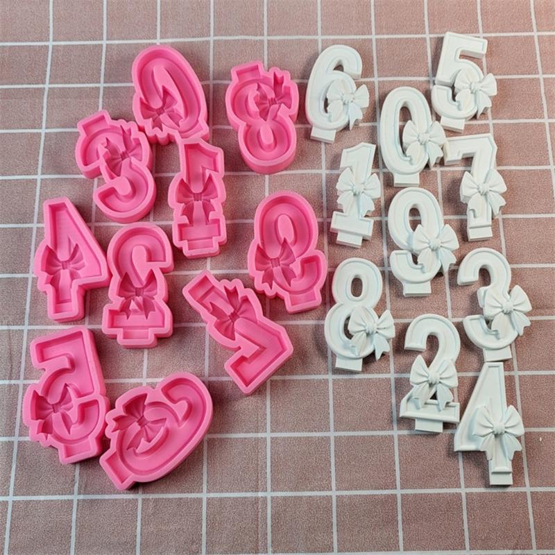 Silicone Molds Bowknot Number Molds Handmade Baking Molds Epoxy Resin Mold Birthday Candle Castings Molds Craft Supplies