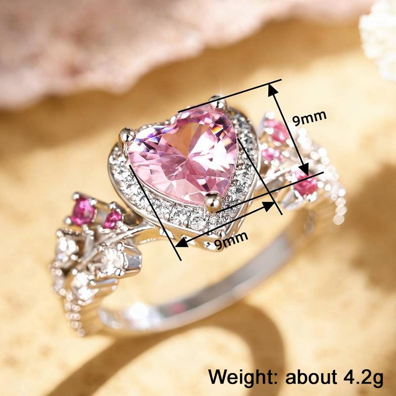 Huitan Aesthetic Design Women CopperColor Ring Inlaidbrilliant Heart Pink CZ Romantic Wedding Engagement Accessories Jewelry