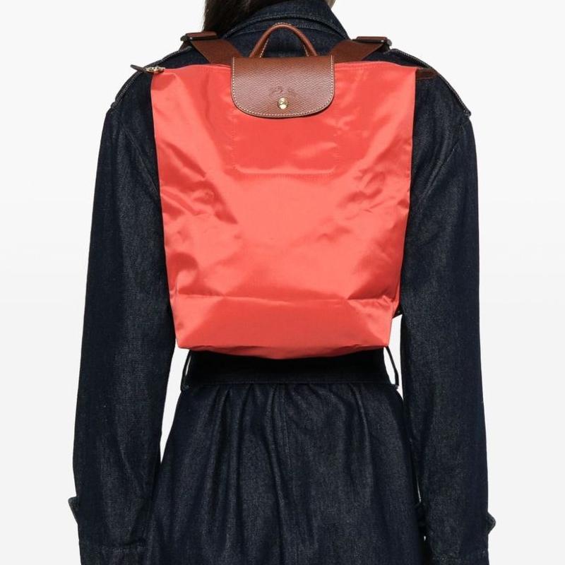 Longchamp Le Pliage Original Struktur Logo Verstellbarer Breiter Schultergurt Recycelte Polyamidfaser Tragetasche Rucksack Damenrucksack Tomatenrot 10284089P94