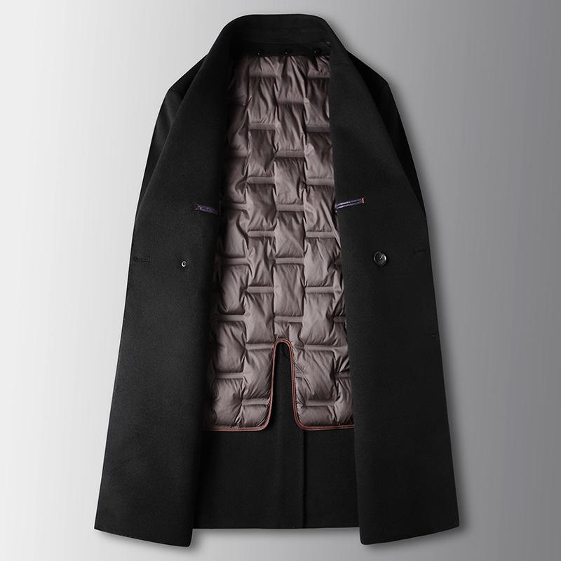 Autumn and Winter Double-breasted Cashmere Trench Coat, Take-off Goose Down Liner, Youth Business Double-sided Woolen Warm Jacket