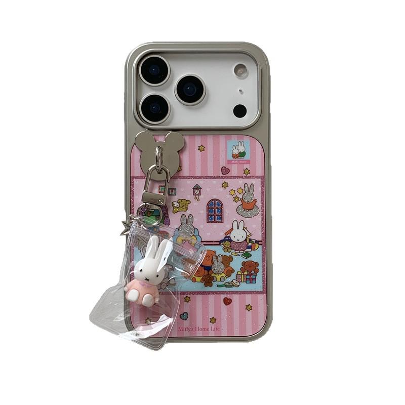 Pink Striped Rabbit Family iPhone Case for 14/15/16 Pro Max/17 - New Style for Girls