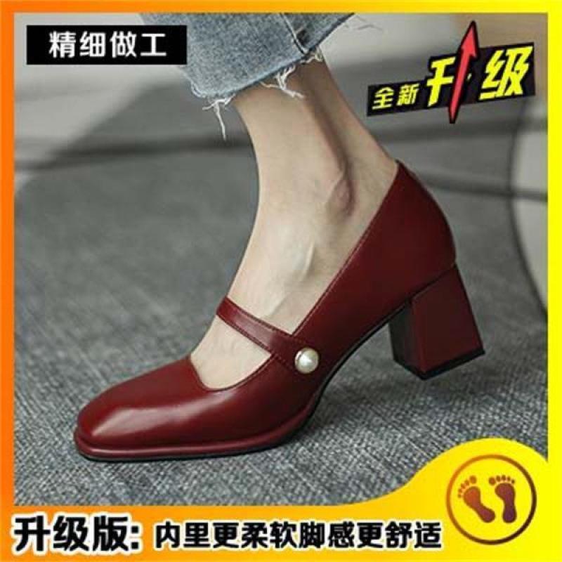 Coarse Heel Mary Jane Shoes Women's Retro 2025 New Summer Hepburn Style Medium High Heel Square Head Light Mouth Single Shoes Women's Sweet