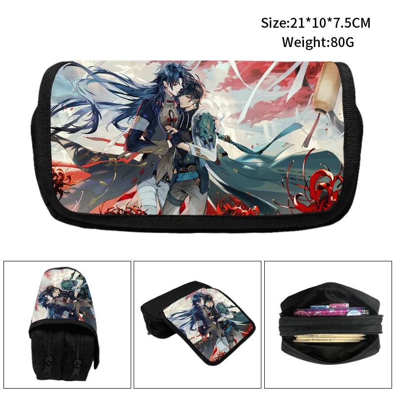 Honkai Star Rail Pencil Bags Large Capacity Zipper Canvas Pencil Cases Silver Wolf Luocha Pom-Pom School Supplies Stationery