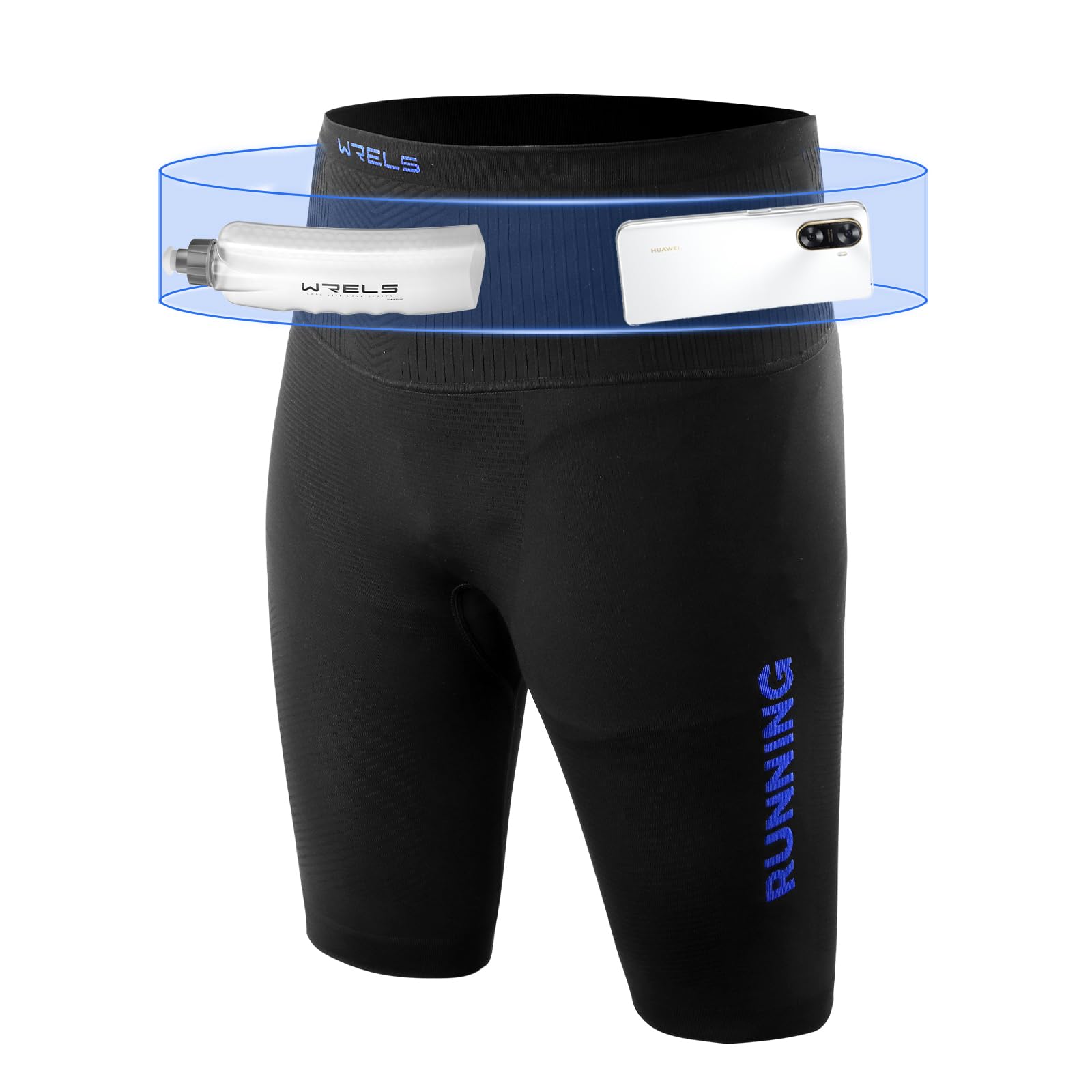 

WRELS Summer Running Training Half Yoga Stretch Men s Leggings, Shorts, Pants, Pants, Multi-Pockets, Pants, Sportswear, Moisture-Wicking, синий