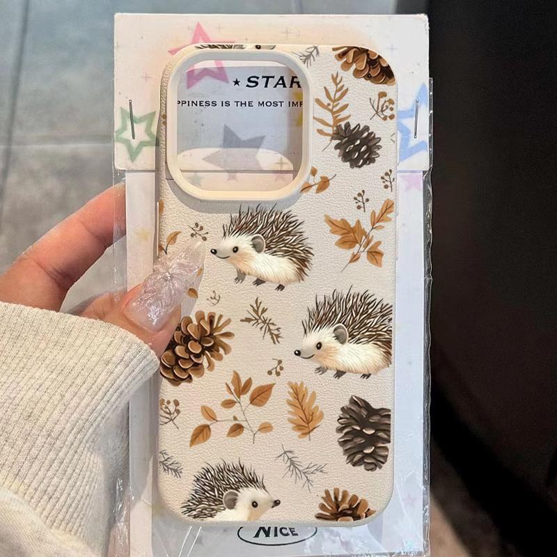 Autumn Cute Cartoon Hedgehog Phone Case For iPhone 17 Pro Max 16 15 14 Plus 13 12 11 Pro Max X XR XS 16e Shockproof Soft Cover