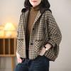 Retro Thousand Birds Plaid Jacket Women's Large Size Loose Literary Versatile Skinny Thousand Soft Velvet Temperament Hooded Long Sleeves