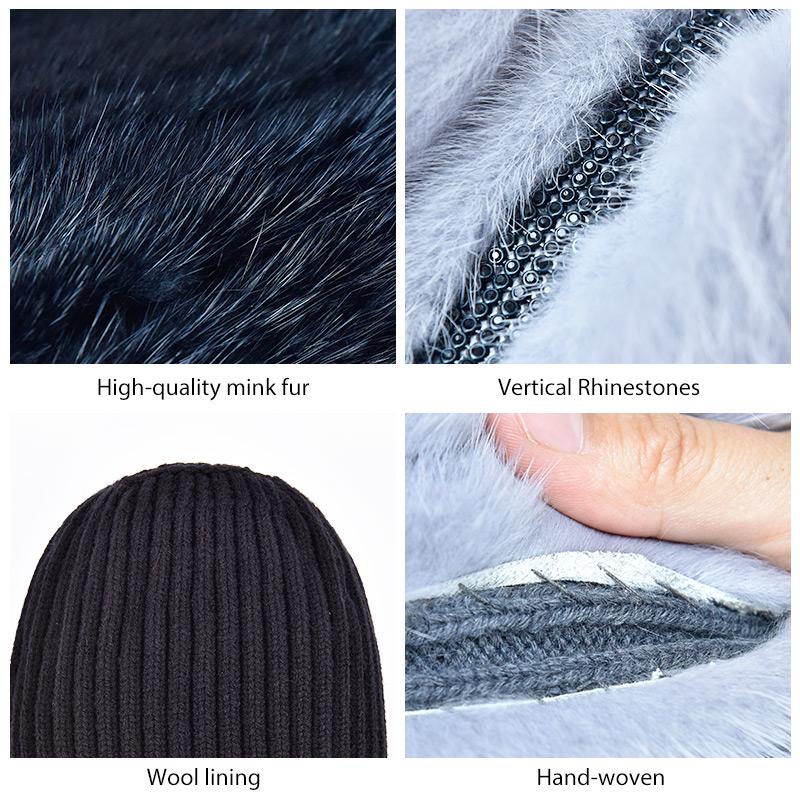 Fox Fur Pom Beanie Hat Real Mink Fashion Warm Winter Knitted Hats for Women Real Fur Beanie Hat With Fox Fur Pom
