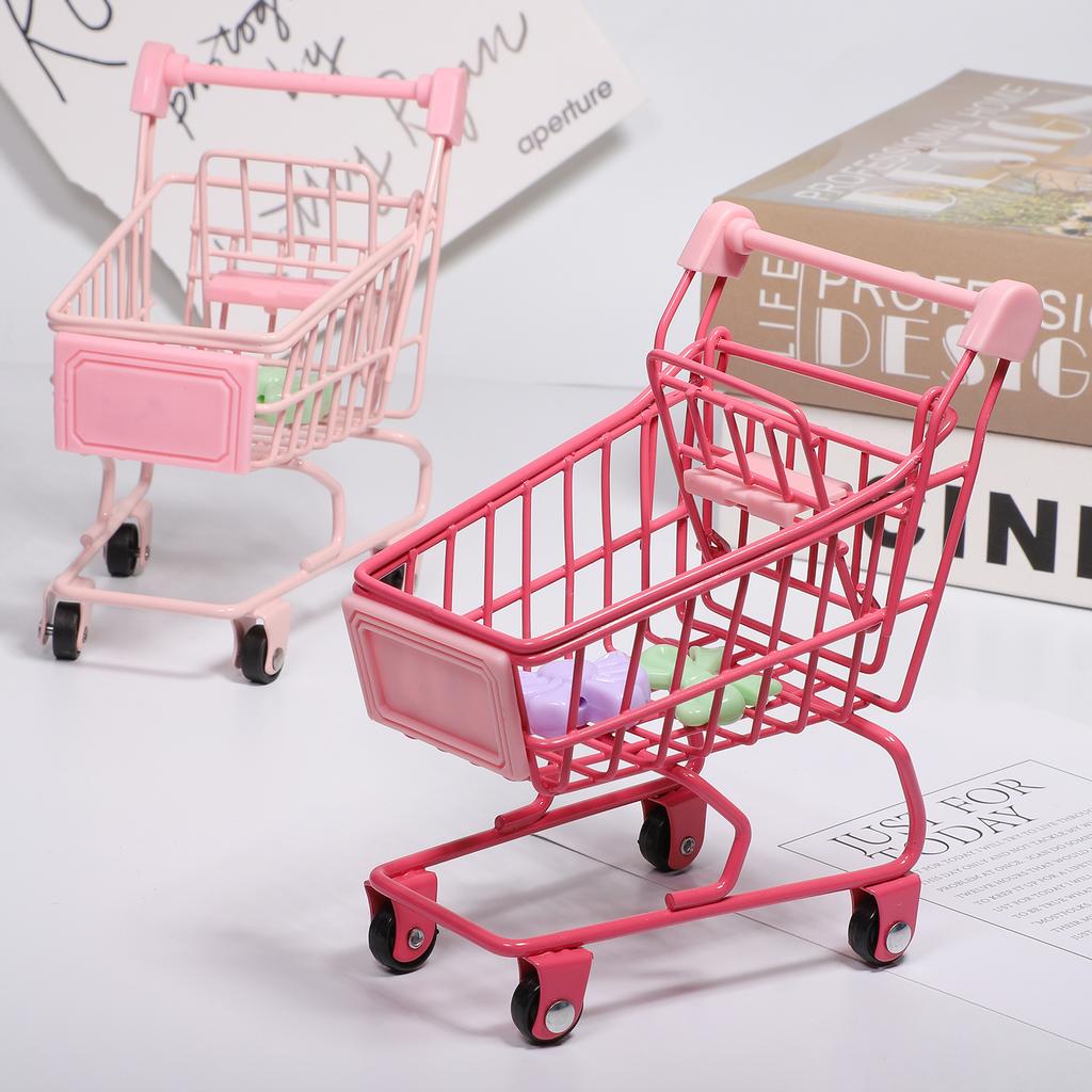 1pc Multicolor Mini Shopping Cart Storage Organizer Funny Small Gift Container Candy Packaging Mini Cart Jewelry Storage basket