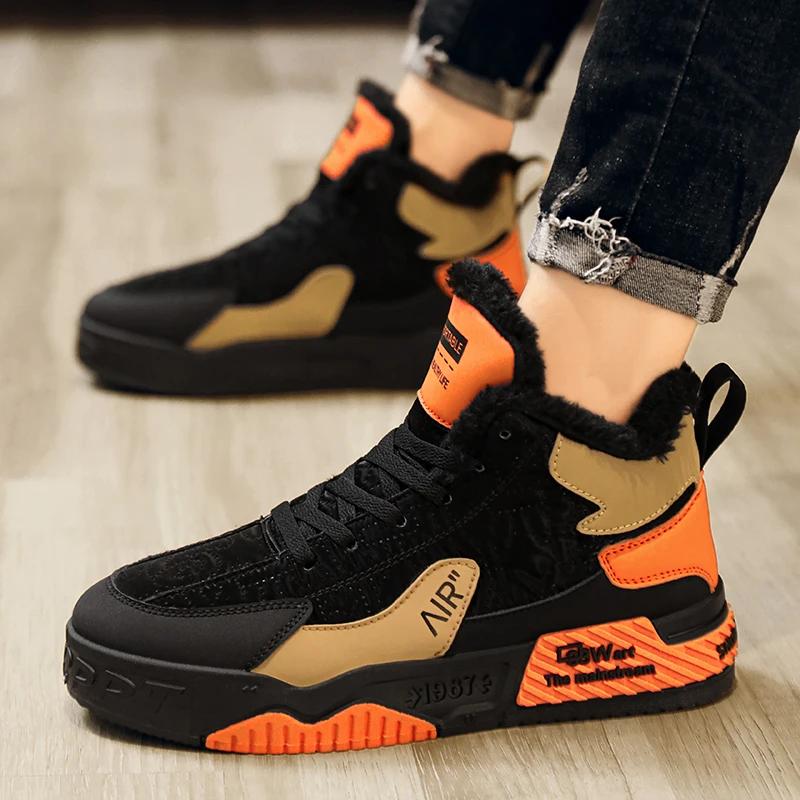 2024 Winter Leather Men's Warm High-top Casual Shoes, Outdoor Anti-skid Work Shoes, Comfortable and Versatile Men's Sports Shoes