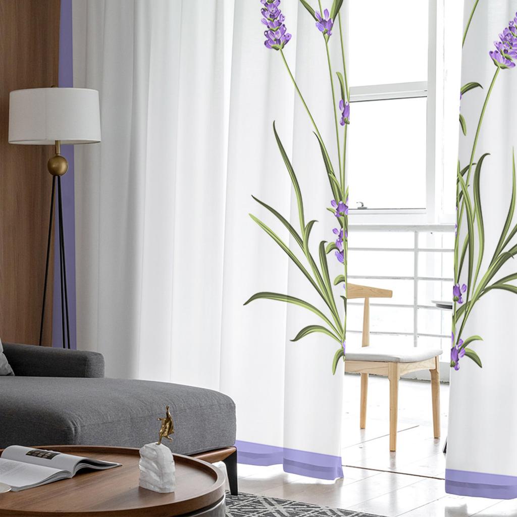 Purple Flower Lavender Romance Tulle Curtains For Living Room Decoration Modern Chiffon Sheer Voile Kitchen Curtain