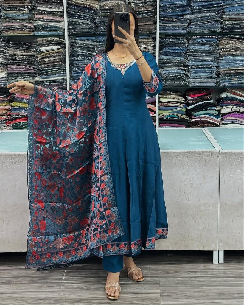 Women Designer Traditional Wear Kurta Pant Dupatta Set Indian Bollywood Top Tunic Kurti