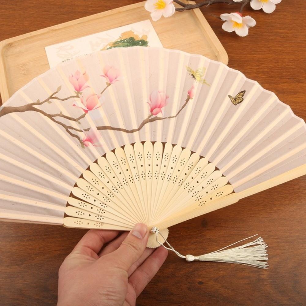 Magnolia Pattern Folding Fan Antique Handheld Fan Elegant Decorative Fan  Cheongsam Matching