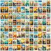 100 Stickers d'Affiches Scéniques de Divers Pays, 4 Stickers d'Affiches Scéniques Touristiques de Villes Caractéristiques du Monde Entier