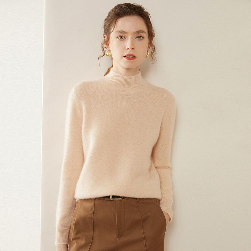 Women's Cashmere Half-High Collar Sweater: Autumn/Winter, Thick, Simple, Loose, Slimming Knitwear