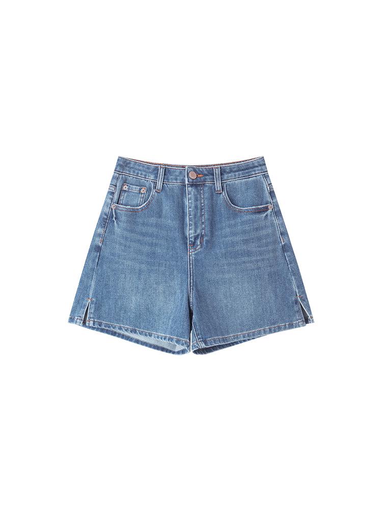 Four-Way Stretch A-Line Denim Shorts - Super Soft, High Quality, Summer Side Slit, Three-Quarter Length Pants