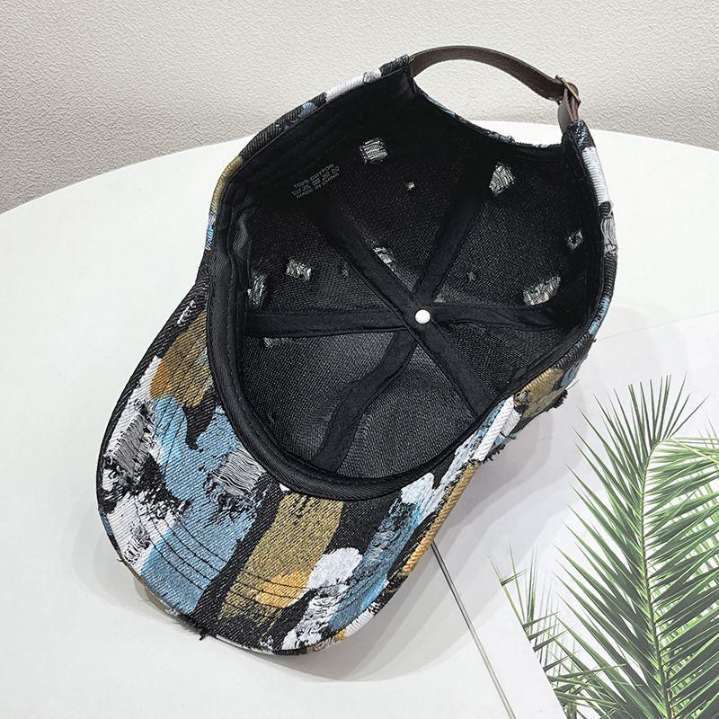 Broken Hole Graffiti Color Blocked Simple Baseball Cap for Women, Sun Shading Couple, Duckbill Cap for Men