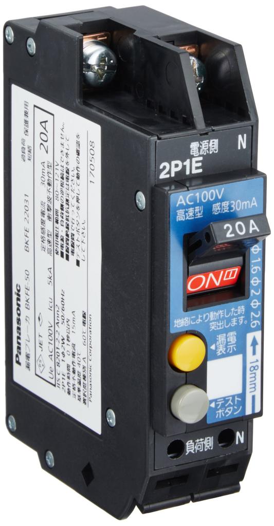 Panasonic Cantouch Breaker with Earth Leakage Protection 50AF 2P1E 20A Sensitivity 30mA BKFE22031