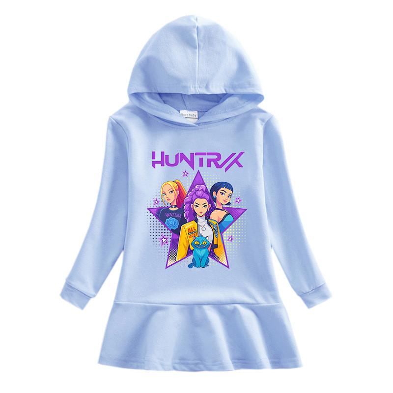 Long Sleeves Girls Kpop Rumi Zoey Mira Hunters Printed Hooded Dress