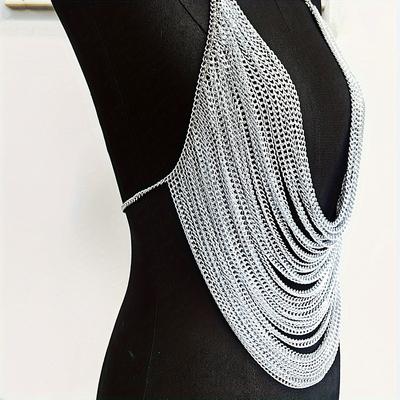 Y2K Silver Halter Body Chain - Versatile Street Fashion Accessory for a Shimmering Rock Look At Concerts & Festivals