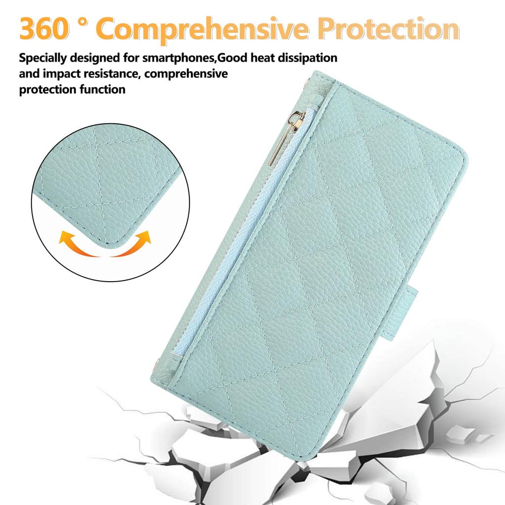 For Google Pixel 9 Pro XL 9 8 7 Pro 9A 8A 7A 6A Wallet Case with Mirror, Wristlet & Crossbody Strap, Zipper Card Holder Cover